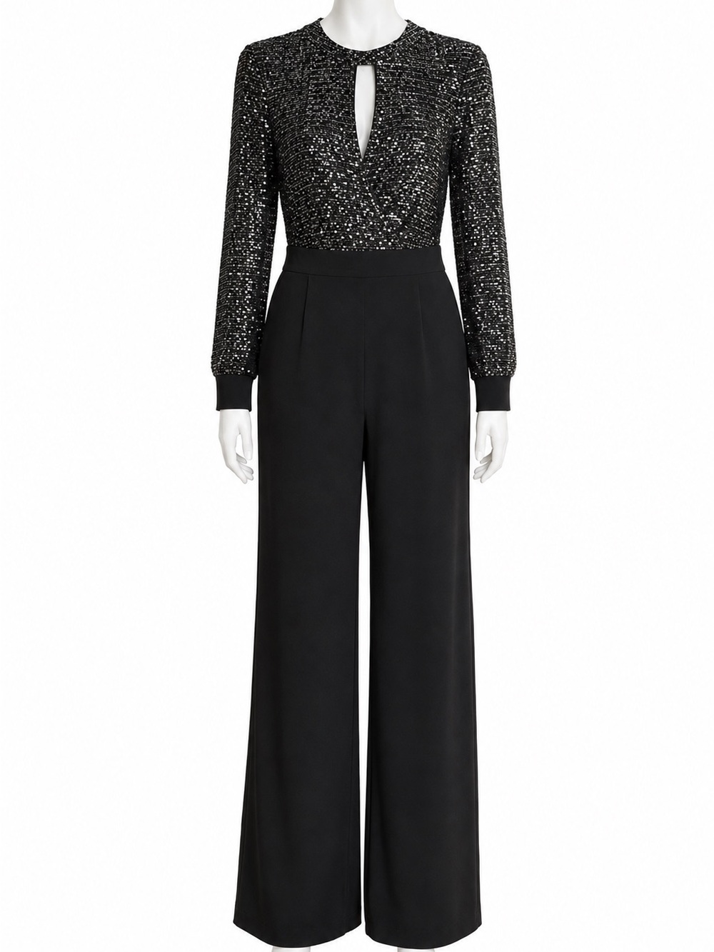 IRO Black Sequin Long-Sleeve Wide-Leg Jumpsuit